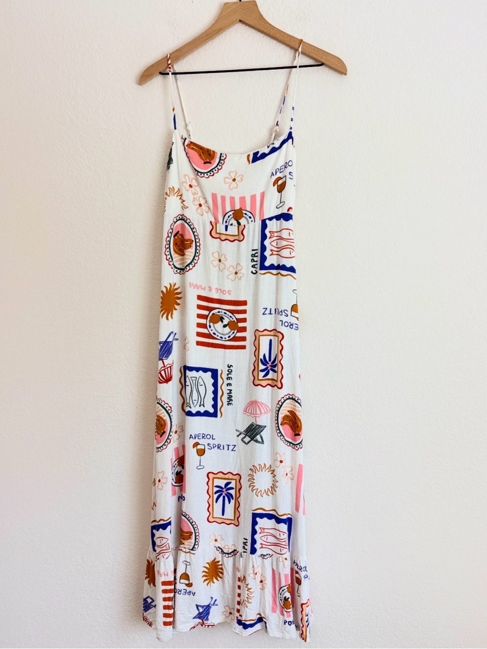 Anthropologie Label of Love Italian Tropical Fruit Aperol Spritz Print Dress